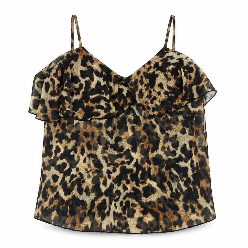 Jessica Wright Womens Brown Animal Print Polyester Basic Tank Size 12 V-Neck - Leopard Print