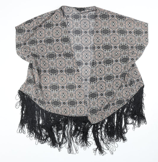 New Look Womens Black Geometric Polyester Kimono Blouse Size 10 V-Neck