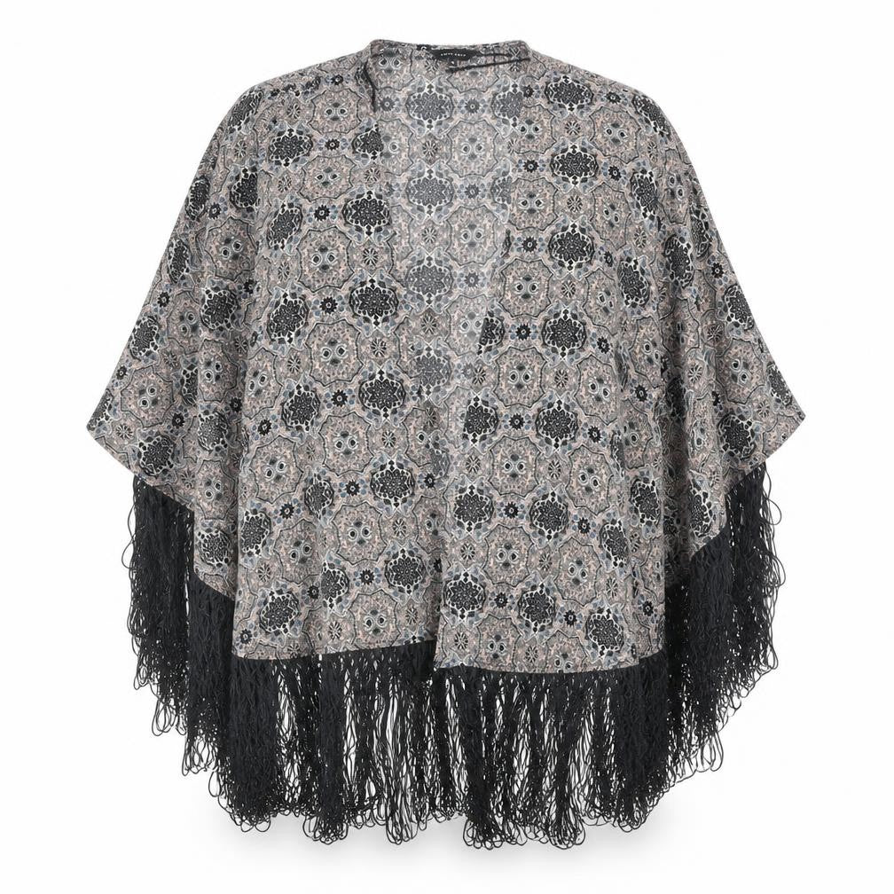 New Look Womens Black Geometric Polyester Kimono Blouse Size 10 V-Neck