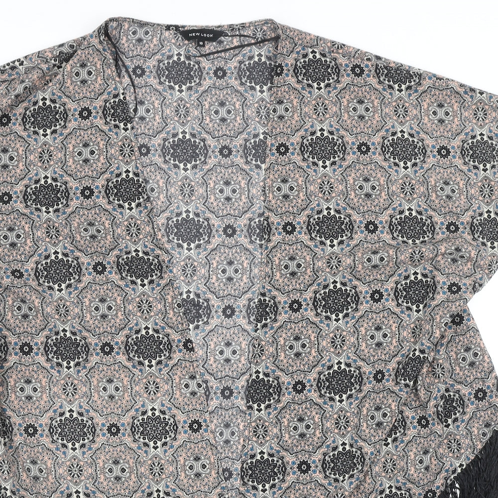 New Look Womens Black Geometric Polyester Kimono Blouse Size 10 V-Neck