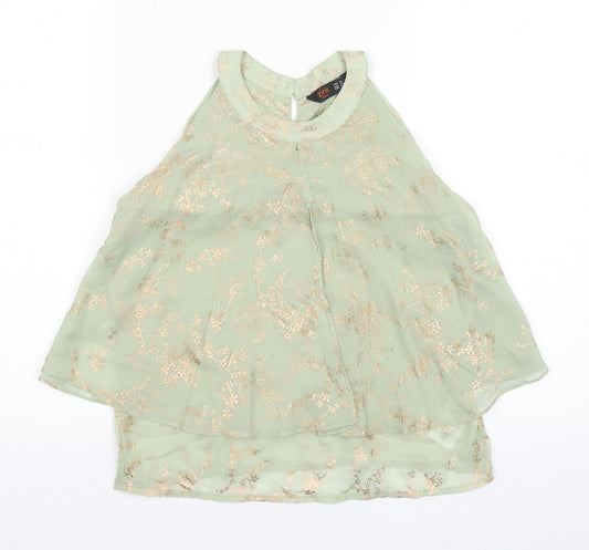 Zink Womens Green Floral Polyester Basic Blouse Size 6 Round Neck