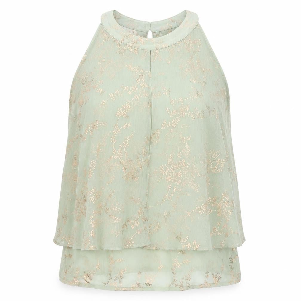Zink Womens Green Floral Polyester Basic Blouse Size 6 Round Neck
