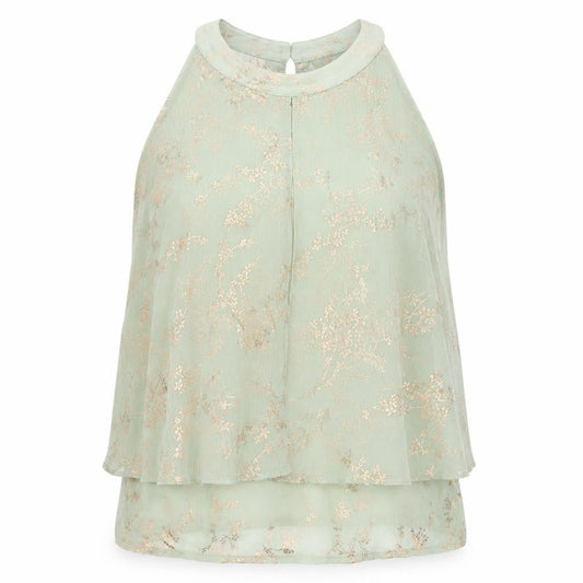 Zink Womens Green Floral Polyester Basic Blouse Size 6 Round Neck