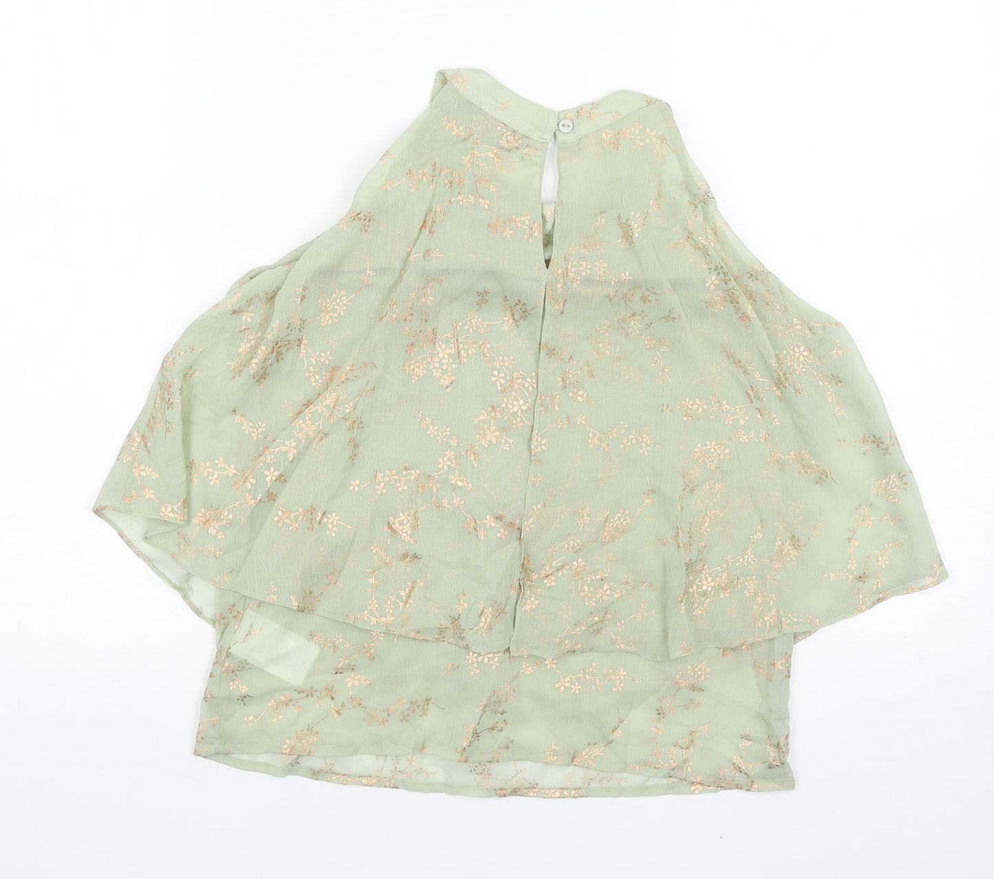 Zink Womens Green Floral Polyester Basic Blouse Size 6 Round Neck