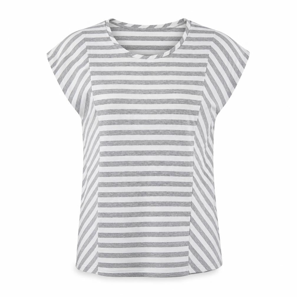 Being Casual Womens Grey Striped Cotton Basic T-Shirt Size 12 Round Neck