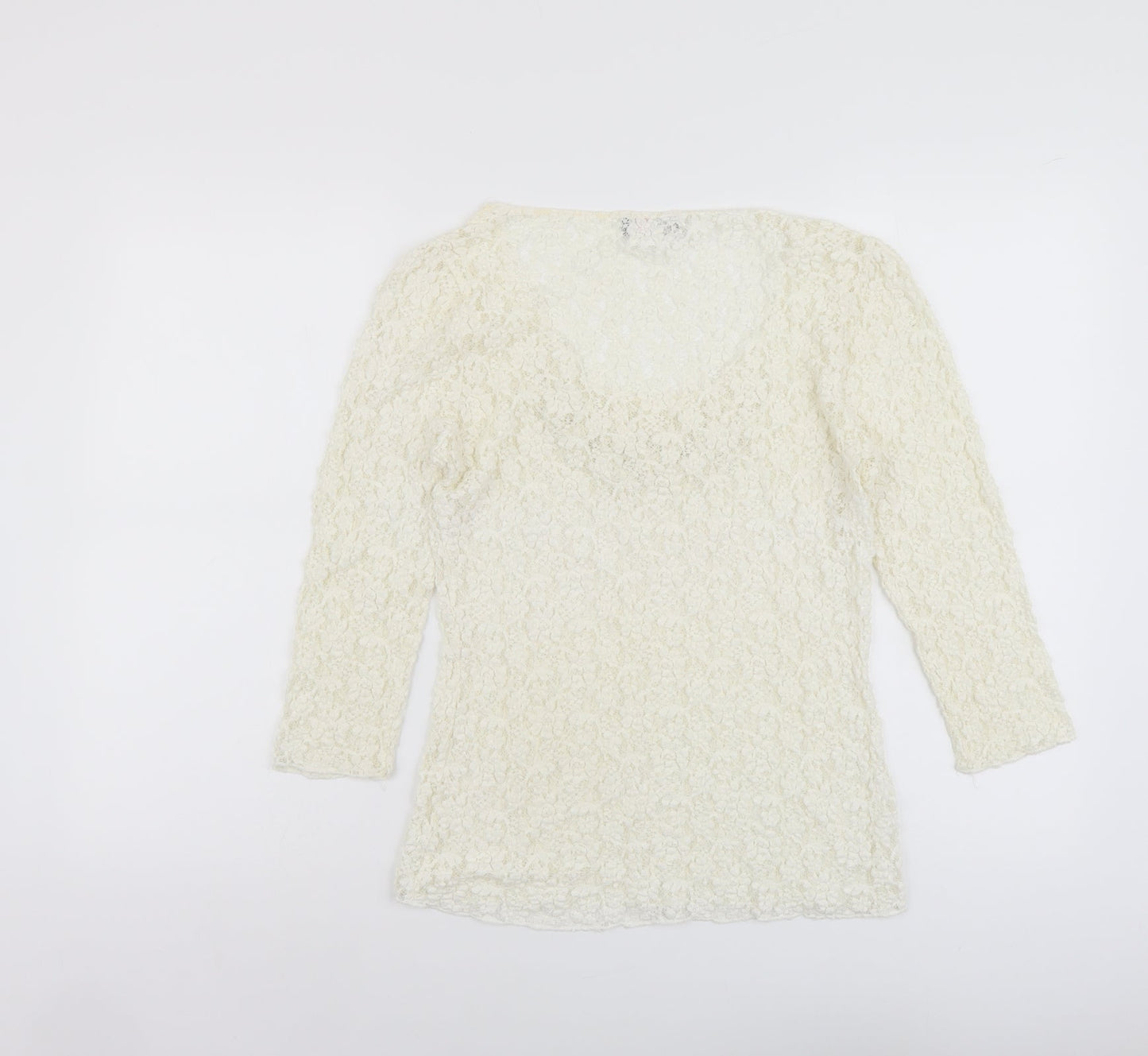 Per Una Womens Ivory Geometric Polyester Basic Blouse Size 12 Scoop Neck