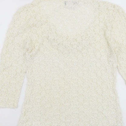 Per Una Womens Ivory Geometric Polyester Basic Blouse Size 12 Scoop Neck
