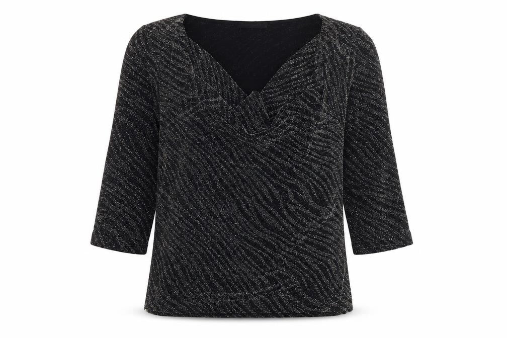 Just Elegance Womens Silver Geometric Nylon Basic Blouse Size M V-Neck