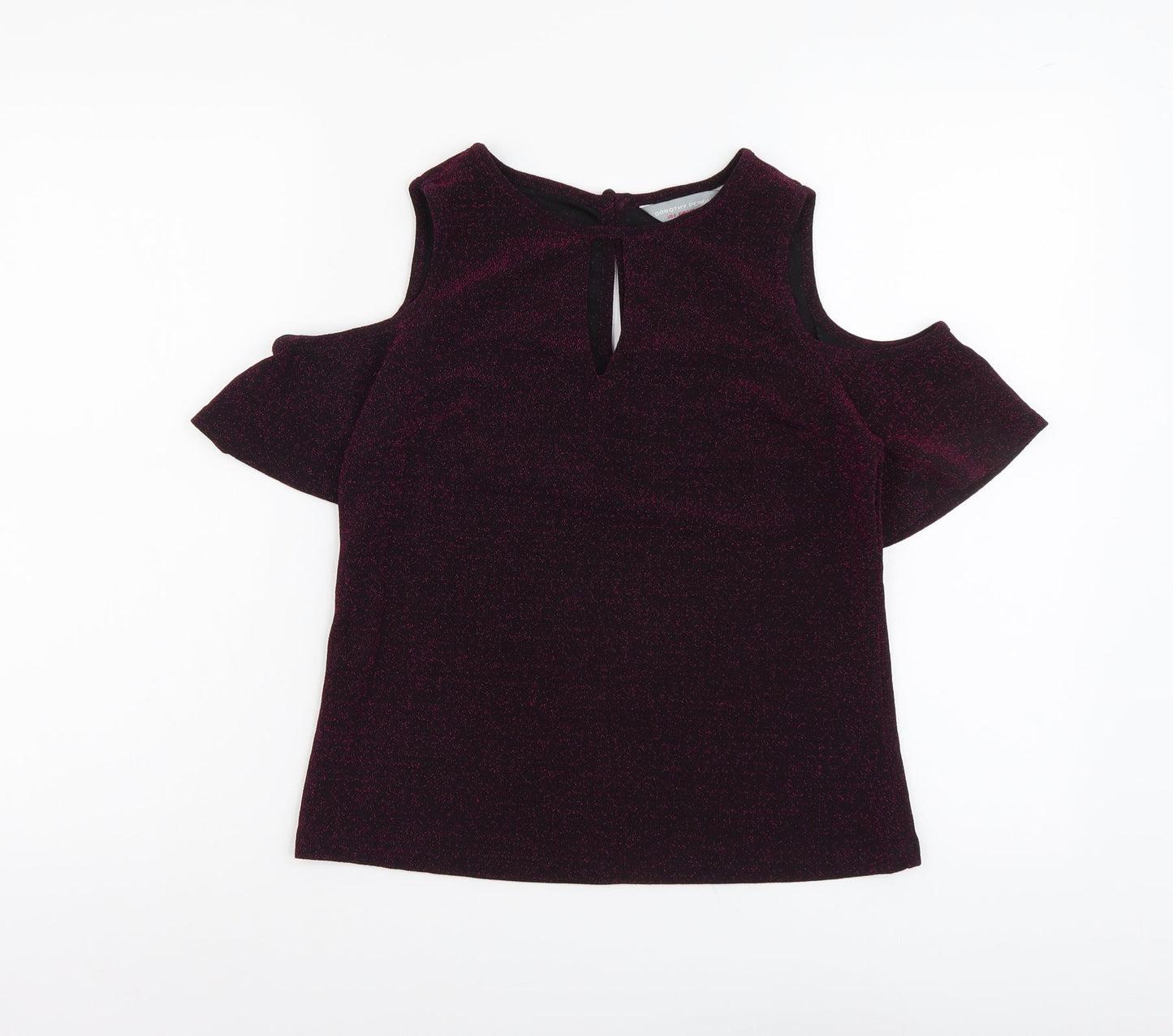 Dorothy Perkins Womens Purple Polyester Basic T-Shirt Size 4 Round Neck - Cold Shoulder