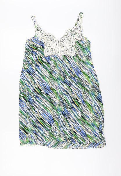Striking Womens Multicoloured Geometric Viscose Basic Tank Size XL V-Neck