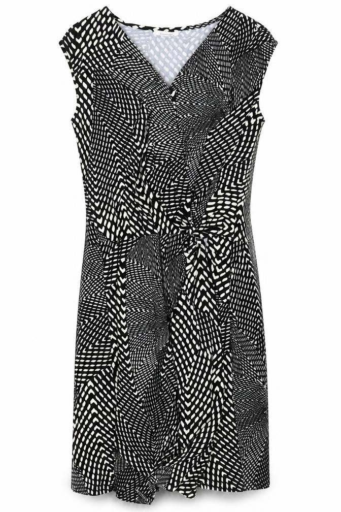 Promod Womens Black Geometric Viscose A-Line Size 12 V-Neck Pullover