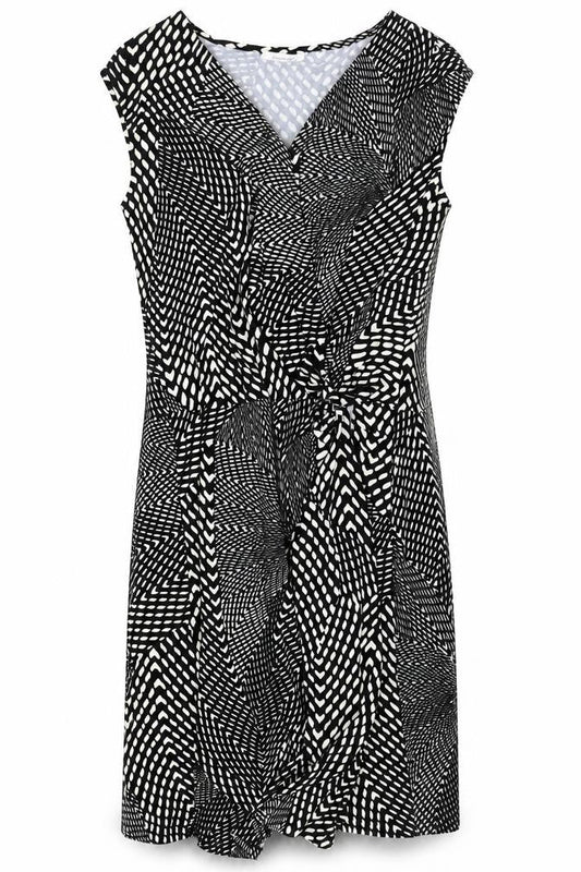 Promod Womens Black Geometric Viscose A-Line Size 12 V-Neck Pullover