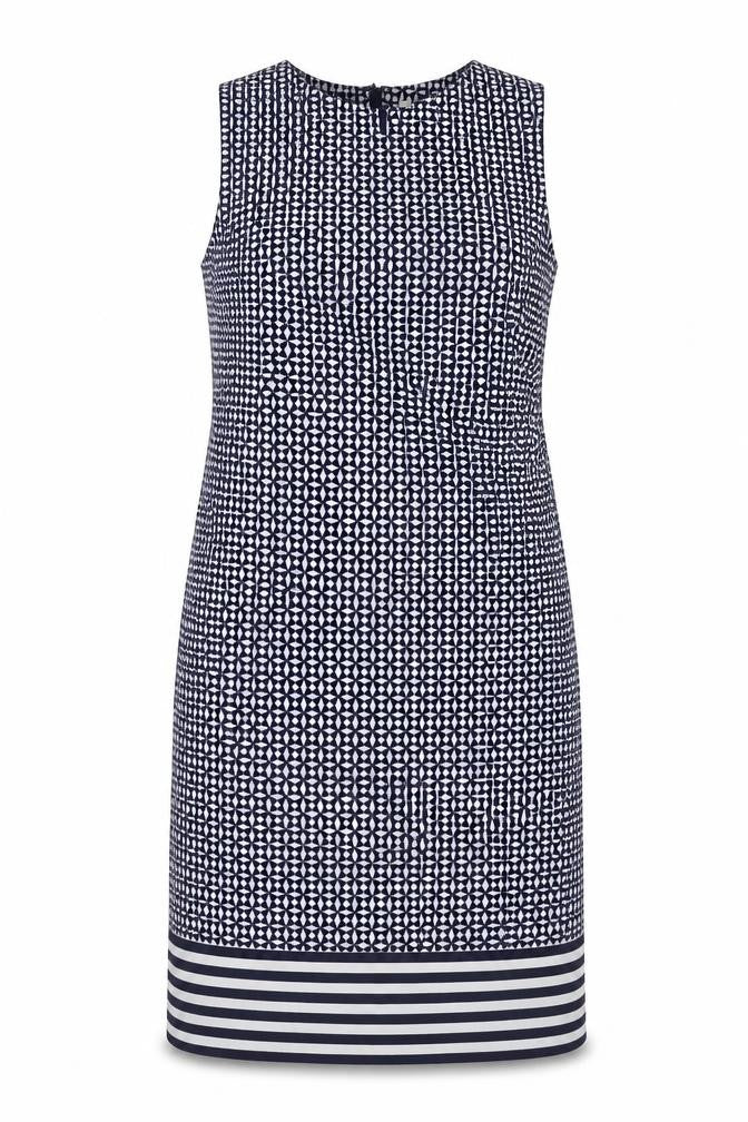 Stella Womens Blue Geometric Polyester Shift Size 8 Boat Neck Zip