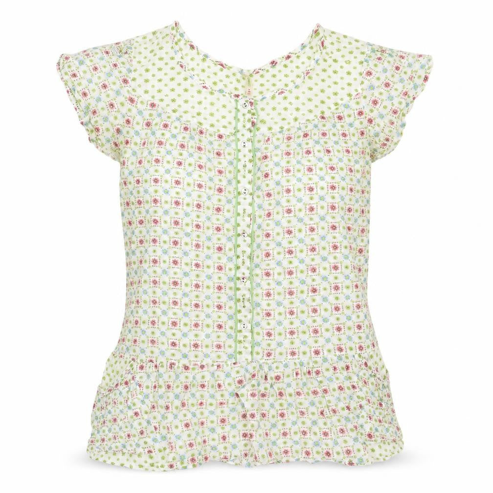 Denim & Co. Womens Multicoloured Geometric Cotton Basic Blouse Size 10 Round Neck