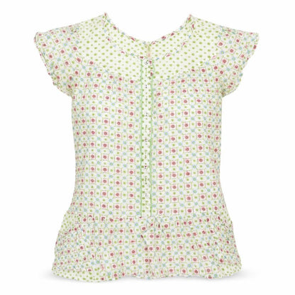 Denim & Co. Womens Multicoloured Geometric Cotton Basic Blouse Size 10 Round Neck