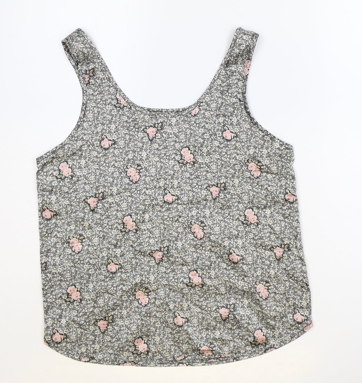 Marks and Spencer Womens Black Geometric Polyester Basic Tank Size 10 Round Neck