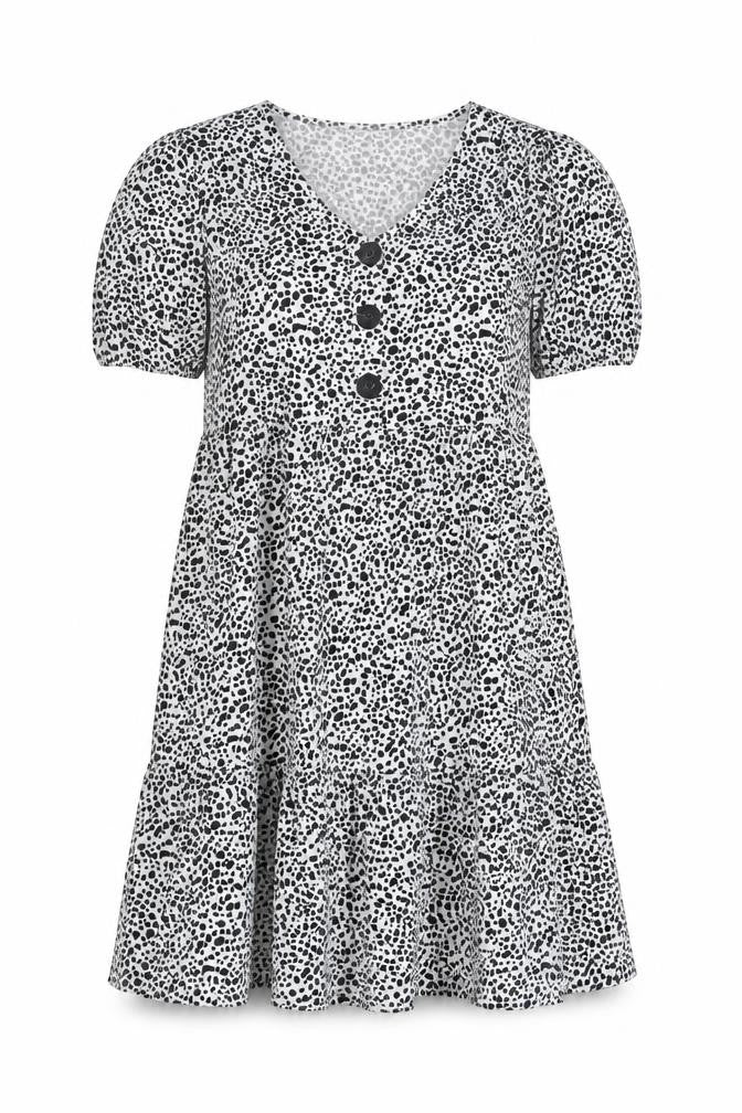 SheIn Womens White Geometric Polyester Fit & Flare Size M V-Neck Button