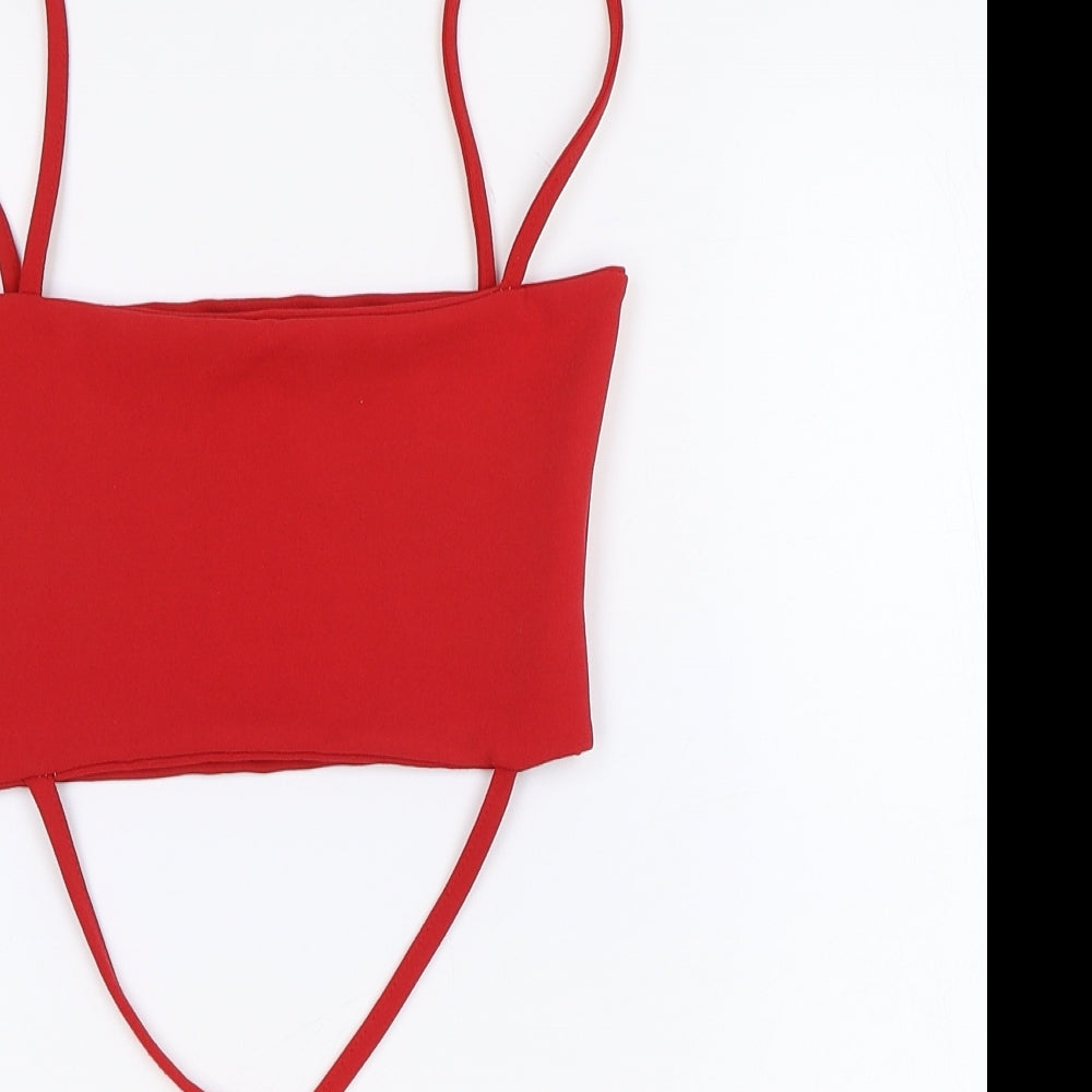 PRETTYLITTLETHING Womens Red Polyester Cropped Tank Size 6 Square Neck