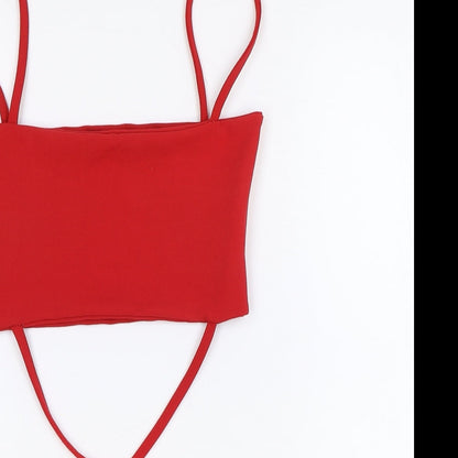 PRETTYLITTLETHING Womens Red Polyester Cropped Tank Size 6 Square Neck