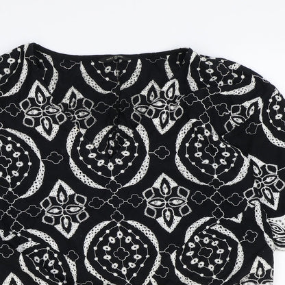 River Island Womens Black Geometric 100% Cotton Basic Blouse Size 8 Round Neck