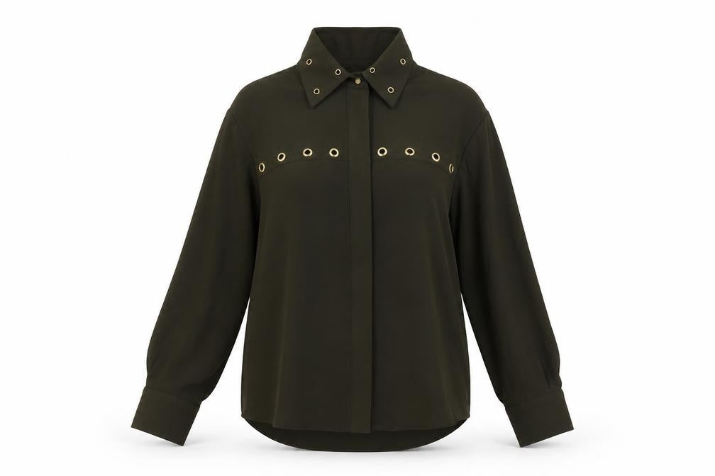 Zara Womens Green Polyester Basic Button-Up Size S Collared