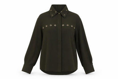 Zara Womens Green Polyester Basic Button-Up Size S Collared