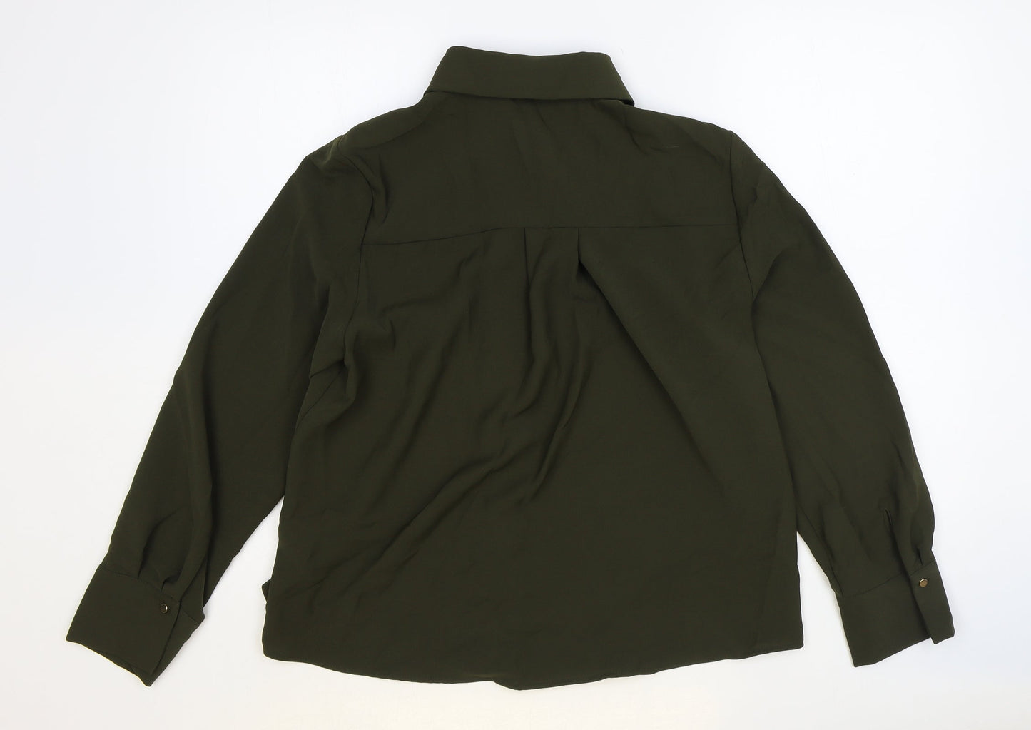 Zara Womens Green Polyester Basic Button-Up Size S Collared