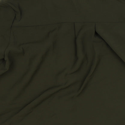 Zara Womens Green Polyester Basic Button-Up Size S Collared