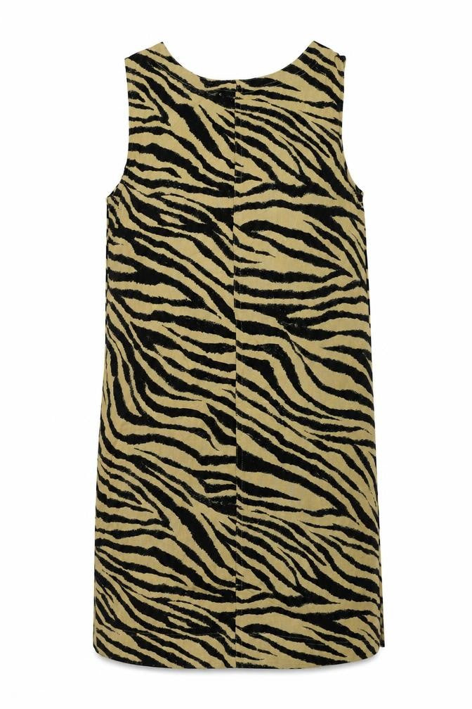 Marks & Spencer Womens Brown Animal Print Linen Shift Size 8 Scoop Neck Button - Tiger Print