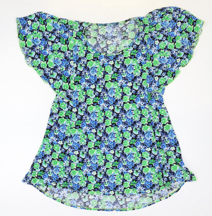 Preworn Womens Multicoloured Floral Polyester Basic Blouse Size S Round Neck