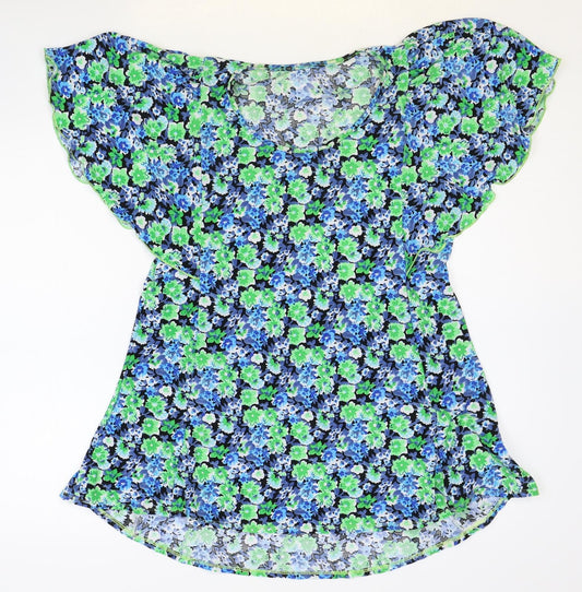 Preworn Womens Multicoloured Floral Polyester Basic Blouse Size S Round Neck