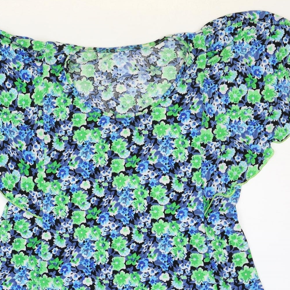 Preworn Womens Multicoloured Floral Polyester Basic Blouse Size S Round Neck
