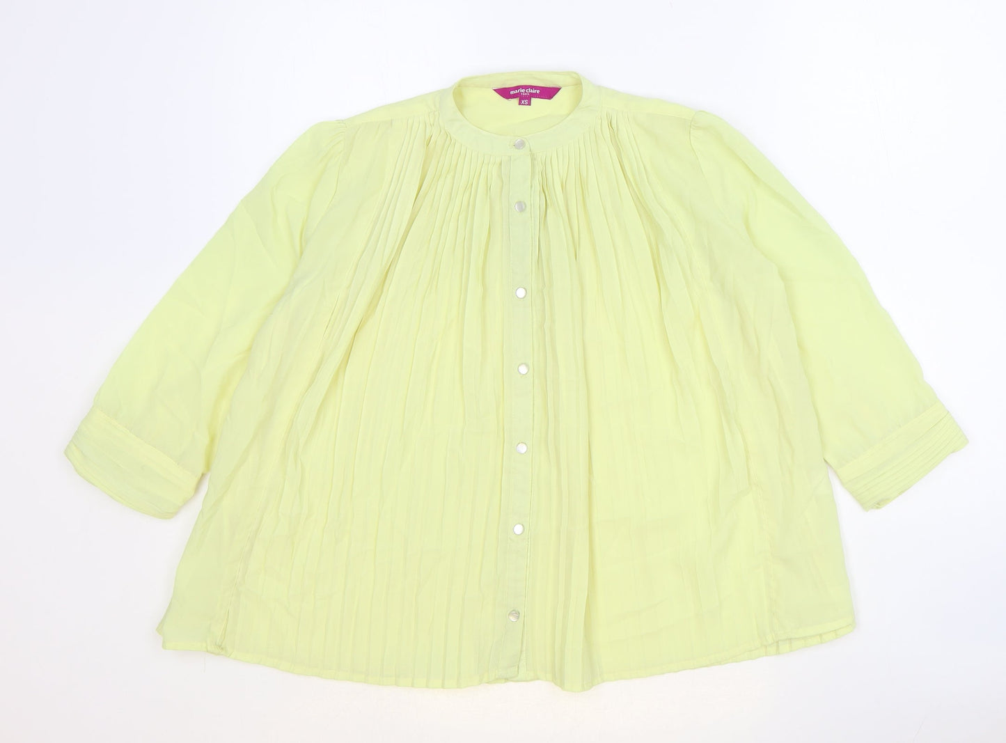 Marie Claire Womens Yellow Polyester Basic Button-Up Size XS Round Neck