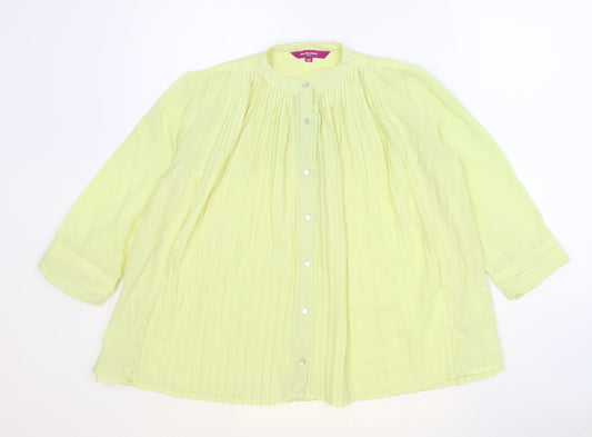 Marie Claire Womens Yellow Polyester Basic Button-Up Size XS Round Neck