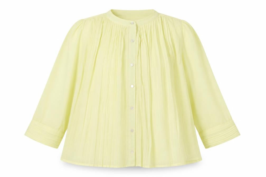 Marie Claire Womens Yellow Polyester Basic Button-Up Size XS Round Neck