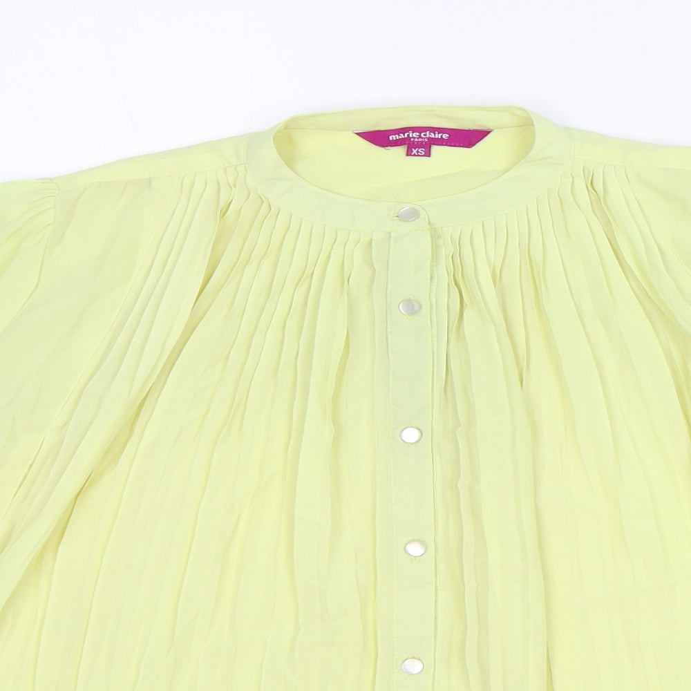 Marie Claire Womens Yellow Polyester Basic Button-Up Size XS Round Neck