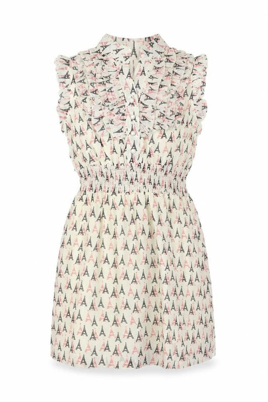 Atelier 61 Womens Ivory Geometric Polyester Shirt Dress Size 8 V-Neck Button