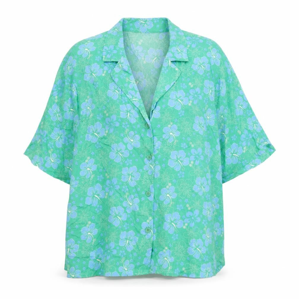 Primark Womens Green Floral Viscose Basic Button-Up Size 12 Collared