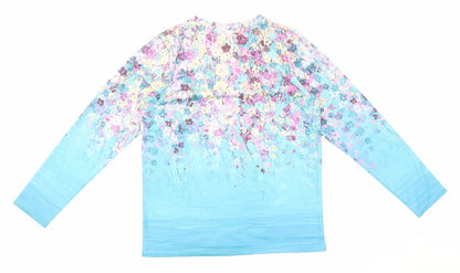 Exclusive Womens Blue Floral Polyester Basic Blouse Size S V-Neck