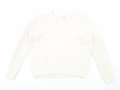 Tu Womens White Round Neck Polyester Pullover Jumper Size 20
