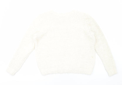 Tu Womens White Round Neck Polyester Pullover Jumper Size 20