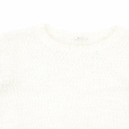 Tu Womens White Round Neck Polyester Pullover Jumper Size 20