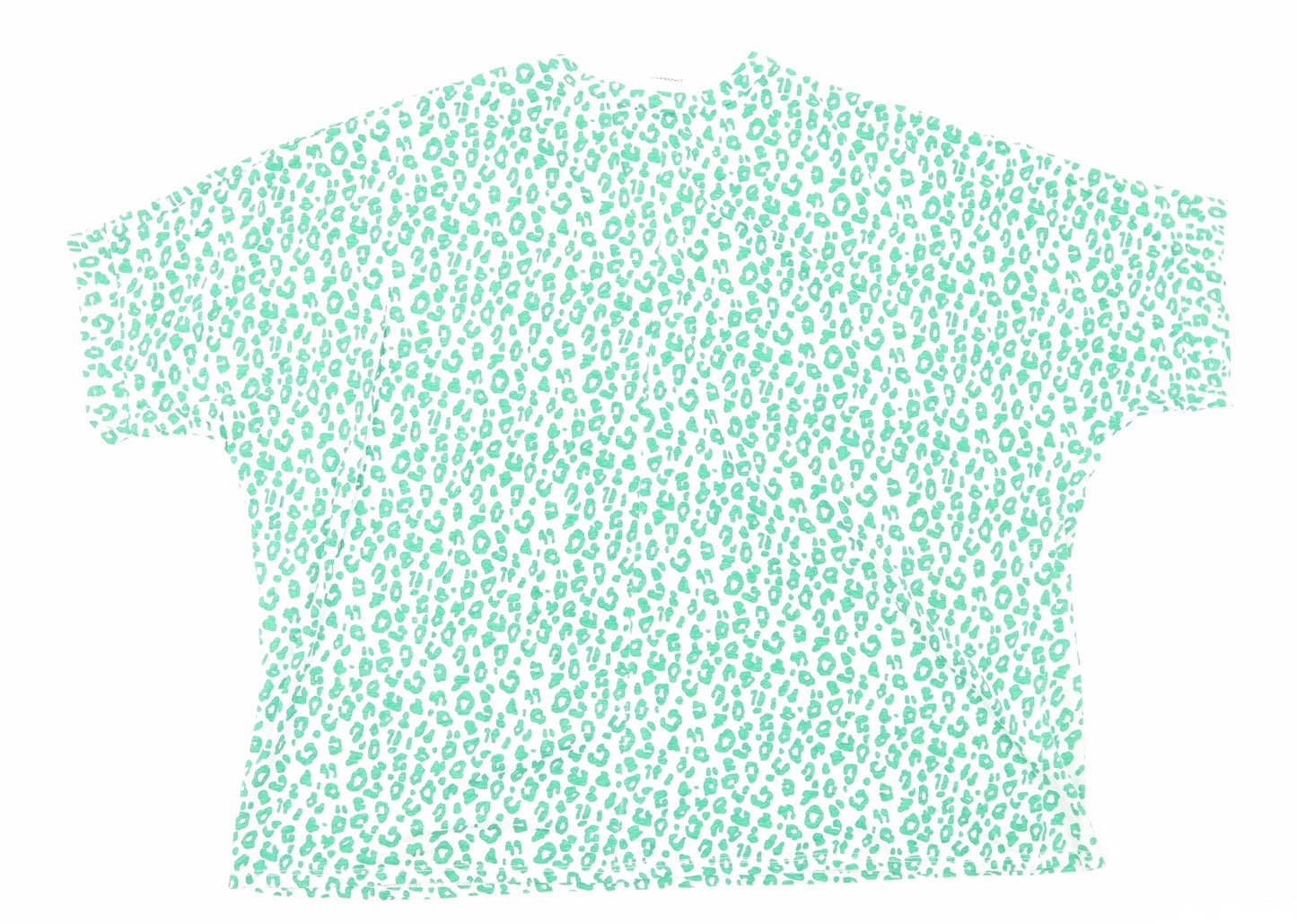 Preworn Womens Green Animal Print Cotton Basic Blouse Size L V-Neck - Leopard Print