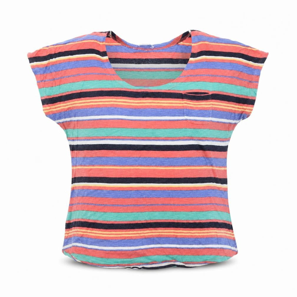Monsoon Womens Multicoloured Striped Viscose Basic T-Shirt Size 14 Scoop Neck