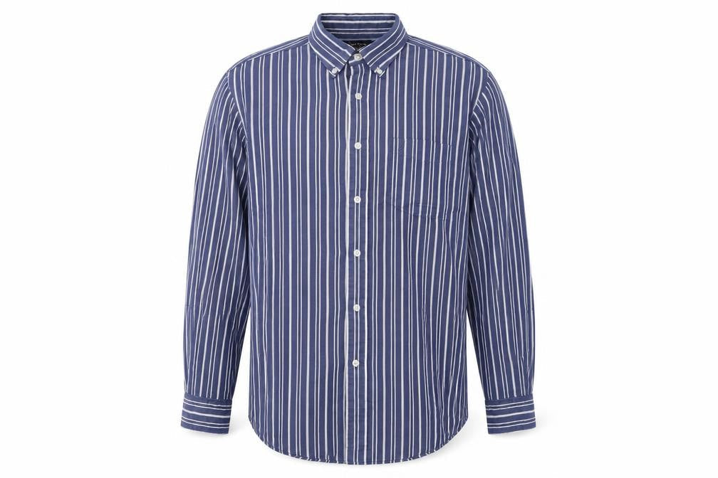 Nautica Mens Blue Striped Cotton Button-Up Size L Collared Button