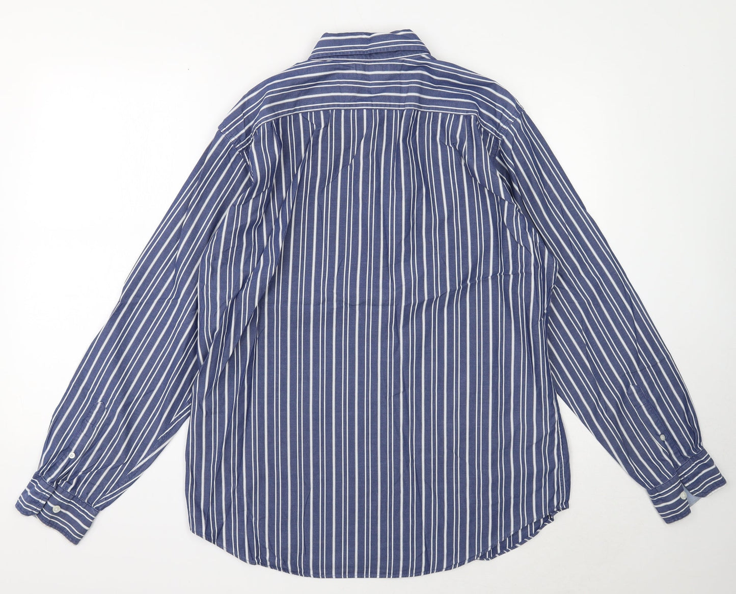 Nautica Mens Blue Striped Cotton Button-Up Size L Collared Button