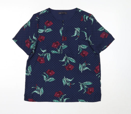 Marks and Spencer Womens Blue Floral Polyester Basic Blouse Size 10 Round Neck