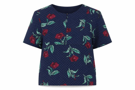 Marks and Spencer Womens Blue Floral Polyester Basic Blouse Size 10 Round Neck