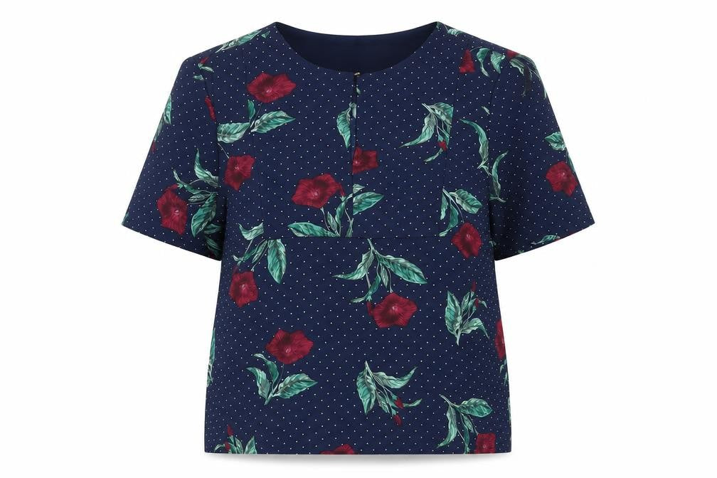 Marks & Spencer Womens Blue Floral Polyester Basic Blouse Size 10 Round Neck