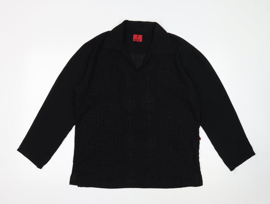 Deus Womens Black Geometric Viscose Basic Blouse Size M V-Neck